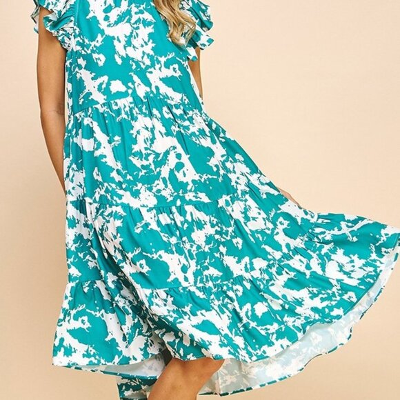 Midi Dress- Jade Green/White - Picture 2 of 3